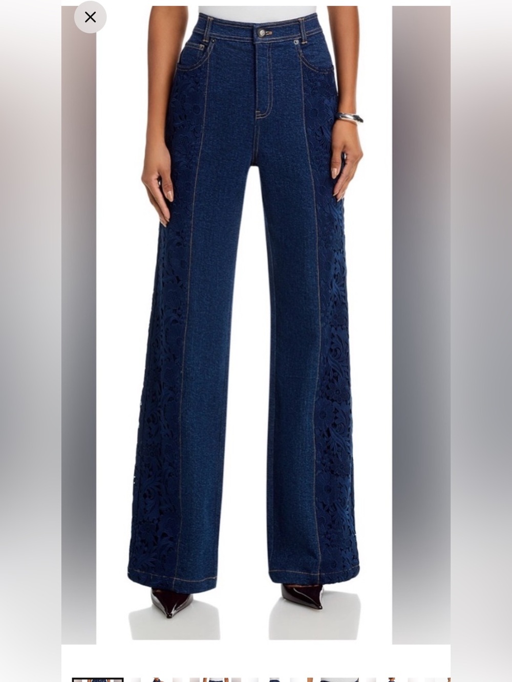 cinq a sept Dark Navy Wide-Leg Embroidered Jeans $395
